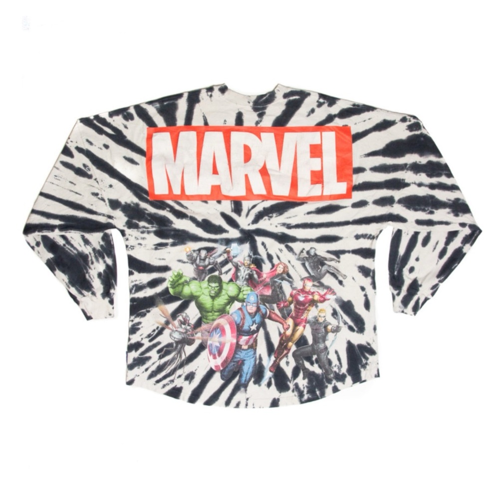 Marvel Disney Parks Cream & Navy Blue Tie Dye Long Sleeve Vintage Super Hero M